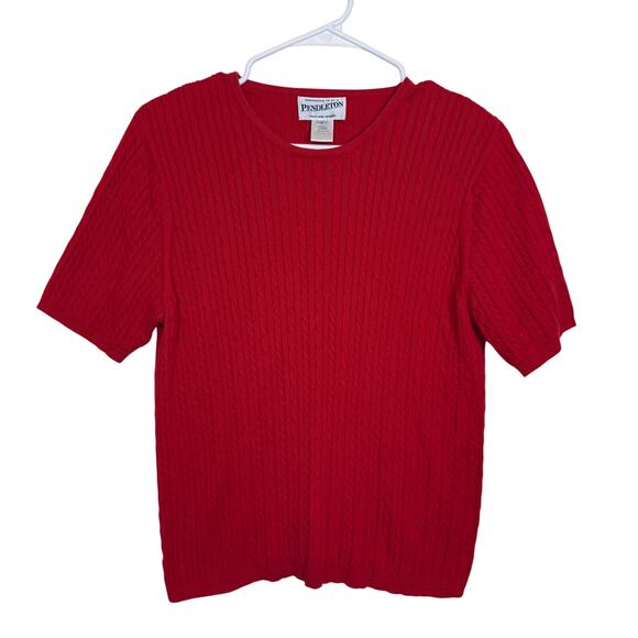 Pendleton Sweaters - Pendleton Cotton Cable Knit Short Sleeve Sweater Red Classic Pullover Large